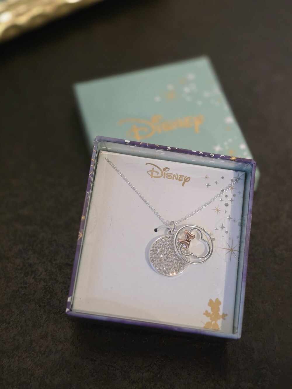 Disney Minnie Mouse Two-Tone Open Icon & Pave Crystal Disc Pendant Necklace